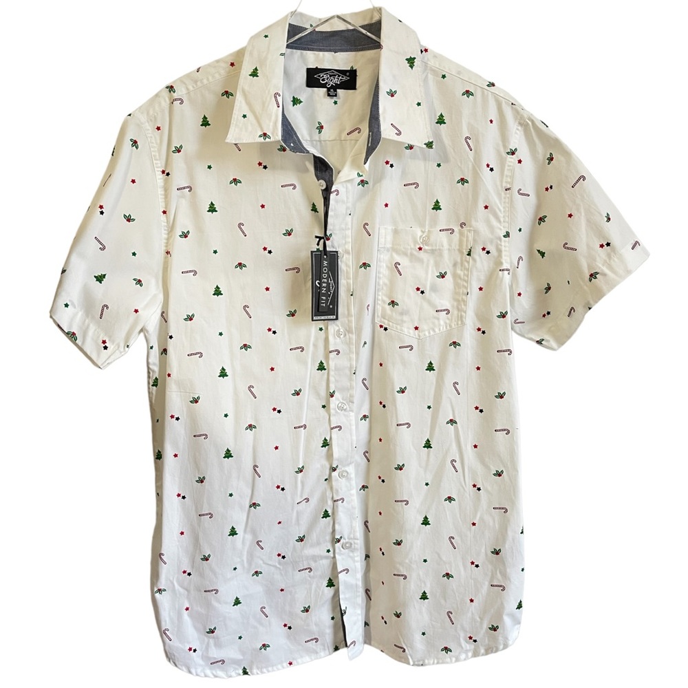 New Eighty Eight Men's Christmas Candy Cane Button Up Short Sleeve Shirt XL
